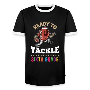 Prêt à aborder la sixième année première journée d’école - T-shirt contrasté Homme - noir/blanc - Devant - AI Model Female 172 light (172cm) & AI Model Male 178 light (178cm)