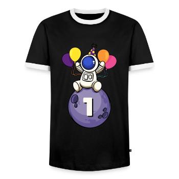 1 Jahre alt Weltraum Geburtstag 1. Geburtstag - Männer Kontrast-T-Shirt - Schwarz/Weiß - Vorne - AI Model Female 172 light (172cm) & AI Model Male 178 light (178cm)