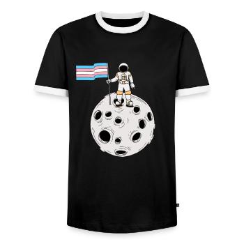 Drapeau de la Fierté trans de l’astronaute transgenre - T-shirt contrasté Homme - noir/blanc - Devant - AI Model Female 172 light (172cm) & AI Model Male 178 light (178cm)