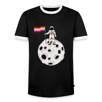 Astronaute lesbienne sur la lune Drapeau lesbien - T-shirt contrasté Homme - noir/blanc - Devant - AI Model Female 172 light (172cm) & AI Model Male 178 light (178cm)