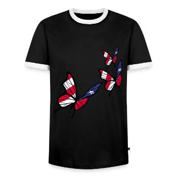 Butterfly Puerto Rican Flag - Men's Ringer Shirt - black/white - Front - AI Model Female 172 light (172cm) & AI Model Male 178 light (178cm)