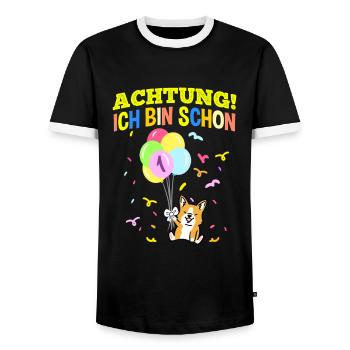 Achtung Ich Bin Schon 1 Geburtstag Corgi - Männer Kontrast-T-Shirt - Schwarz/Weiß - Vorne - AI Model Female 172 light (172cm) & AI Model Male 178 light (178cm)