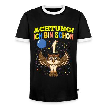 Achtung Ich Bin Schon 1 Safari Geburtstag Eule - Männer Kontrast-T-Shirt - Schwarz/Weiß - Vorne - AI Model Female 172 light (172cm) & AI Model Male 178 light (178cm)