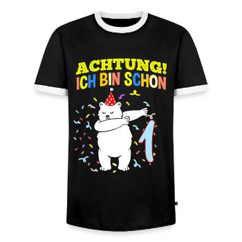 Achtung Ich Bin Schon 1 Geburtstag Eisbär - Männer Kontrast-T-Shirt - Schwarz/Weiß - Vorne - AI Model Female 172 light (172cm) & AI Model Male 178 light (178cm)