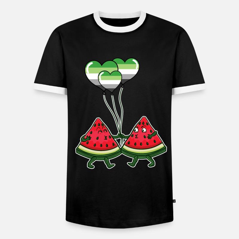 Pärchen Wassermelone Aromantic Pride - Männer Kontrast-T-Shirt - Schwarz/Weiß