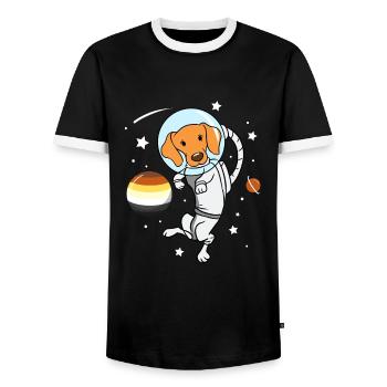 Hund Astronaut Gay Bear Pride - Männer Kontrast-T-Shirt - Schwarz/Weiß - Vorne - AI Model Female 172 light (172cm) & AI Model Male 178 light (178cm)
