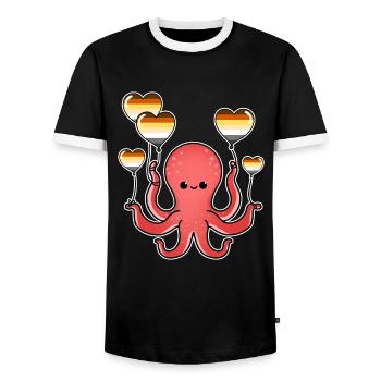 Oktopus Ballon Gay Bear Pride - Männer Kontrast-T-Shirt - Schwarz/Weiß - Vorne - AI Model Female 172 light (172cm) & AI Model Male 178 light (178cm)