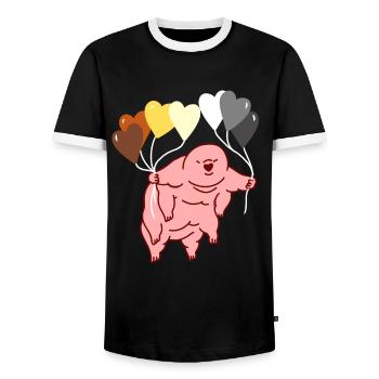 Tardigrade Heart Balloon Gay Bear - Men's Ringer Shirt - black/white - Front - AI Model Female 172 light (172cm) & AI Model Male 178 light (178cm)