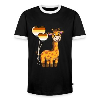 Giraffe Herzballon Gay Bear Pride - Männer Kontrast-T-Shirt - Schwarz/Weiß - Vorne - AI Model Female 172 light (172cm) & AI Model Male 178 light (178cm)