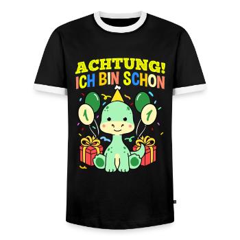 Achtung Ich Bin Schon 1 Geburtstag Dinosaurier - Männer Kontrast-T-Shirt - Schwarz/Weiß - Vorne - AI Model Female 172 light (172cm) & AI Model Male 178 light (178cm)