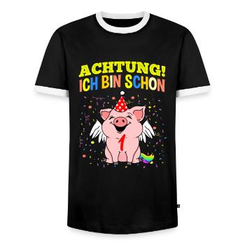 Achtung Ich Bin Schon 1 Geburtstag Schwein - Männer Kontrast-T-Shirt - Schwarz/Weiß - Vorne - AI Model Female 172 light (172cm) & AI Model Male 178 light (178cm)