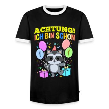 Achtung Ich Bin Schon 1 Geburtstag Waschbär - Männer Kontrast-T-Shirt - Schwarz/Weiß - Vorne - AI Model Female 172 light (172cm) & AI Model Male 178 light (178cm)