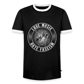 Gegen Nazis | Musik Rassismus Antifa Geschenkideen - Männer Kontrast-T-Shirt - Schwarz/Weiß - Vorne - AI Model Female 172 light (172cm) & AI Model Male 178 light (178cm)