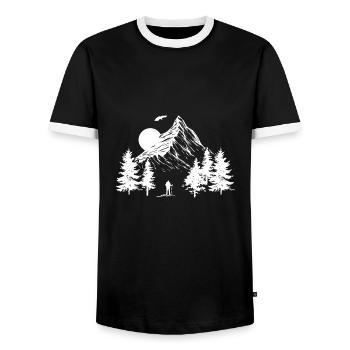 Hiking landscape Hiker hike gifts - Men's Ringer Shirt - black/white - Front - AI Model Female 172 light (172cm) & AI Model Male 178 light (178cm)