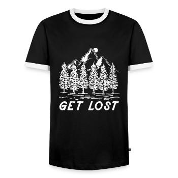 Mountaineering | Mountaineer Hiking Hiking Gifts - Men's Ringer Shirt - black/white - Front - AI Model Female 172 light (172cm) & AI Model Male 178 light (178cm)