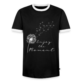 Enjoy the moment blowball dandelion lightness - Men's Ringer Shirt - black/white - Front - AI Model Female 172 light (172cm) & AI Model Male 178 light (178cm)