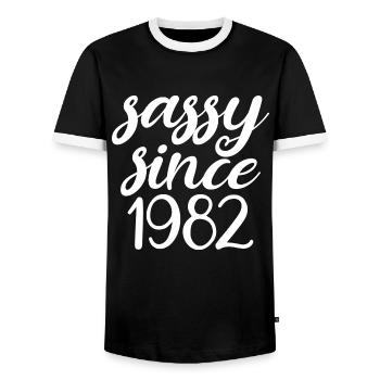 Sassy Since 1982 Funny 40th Birthday Men & Women - Men's Ringer Shirt - black/white - Front - AI Model Female 172 light (172cm) & AI Model Male 178 light (178cm)