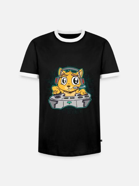 Gaming Katze Gamer Controller Kater - Männer Kontrast-T-Shirt - Schwarz/Weiß