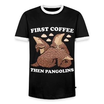 Premier café puis pangolins pangolin - T-shirt contrasté Homme - noir/blanc - Devant - AI Model Female 172 light (172cm) & AI Model Male 178 light (178cm)