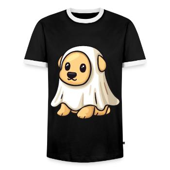 Golden Retriever Hund Halloween Geist - Männer Kontrast-T-Shirt - Schwarz/Weiß - Vorne - AI Model Female 172 light (172cm) & AI Model Male 178 light (178cm)