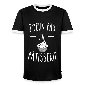 je peux pas j'ai patisserie - T-shirt contrasté Homme - noir/blanc - Devant - AI Model Female 172 light (172cm) & AI Model Male 178 light (178cm)