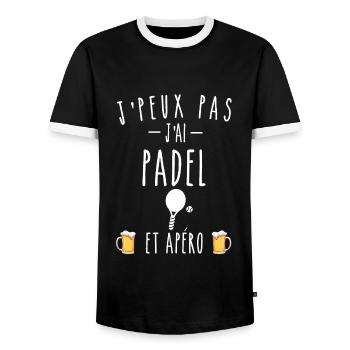 padel et apéro - T-shirt contrasté Homme - noir/blanc - Devant - AI Model Female 172 light (172cm) & AI Model Male 178 light (178cm)