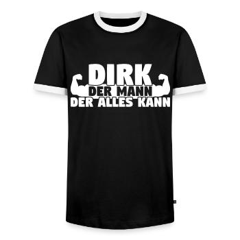 Dirk Der Mann Der Alles kann - Männer Kontrast-T-Shirt - Schwarz/Weiß - Vorne - AI Model Female 172 light (172cm) & AI Model Male 178 light (178cm)
