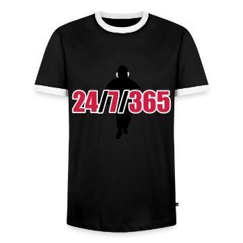 24 / 7 / 365 - Firefighter - Männer Kontrast-T-Shirt - Schwarz/Weiß - Vorne - AI Model Female 172 light (172cm) & AI Model Male 178 light (178cm)