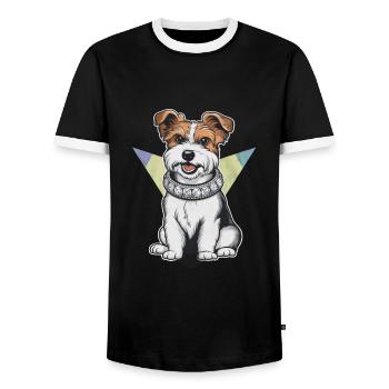 Dandie Dinmont Terrier en dessin animé - T-shirt contrasté Homme - noir/blanc - Devant - AI Model Female 172 light (172cm) & AI Model Male 178 light (178cm)