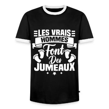 Les vrais hommes font des jumeaux - T-shirt contrasté Homme - noir/blanc - Devant - AI Model Female 172 light (172cm) & AI Model Male 178 light (178cm)