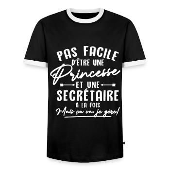 Princesse et Secrétaire - T-shirt contrasté Homme - noir/blanc - Devant - AI Model Female 172 light (172cm) & AI Model Male 178 light (178cm)
