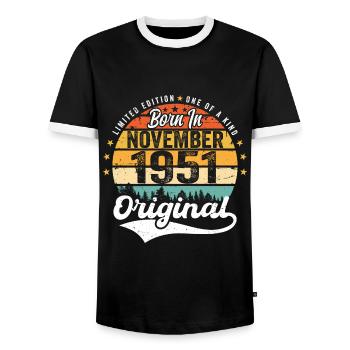 Legendär seit November 1951 - 1951 - Männer Kontrast-T-Shirt - Schwarz/Weiß - Vorne - AI Model Female 172 light (172cm) & AI Model Male 178 light (178cm)