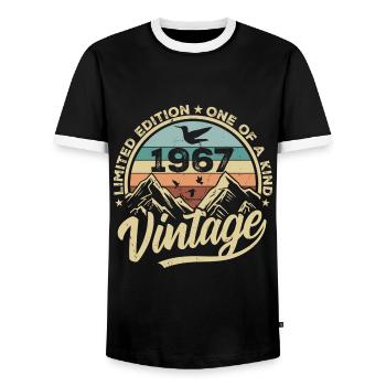 Original Jahrgang 1967 Geburtstagsgeschenk 1967 - Männer Kontrast-T-Shirt - Schwarz/Weiß - Vorne - AI Model Female 172 light (172cm) & AI Model Male 178 light (178cm)