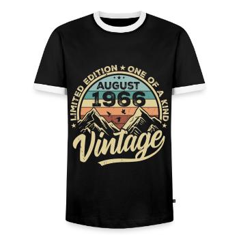 Geburtstag August 1966 Geburtstagsgeschenk August - Männer Kontrast-T-Shirt - Schwarz/Weiß - Vorne - AI Model Female 172 light (172cm) & AI Model Male 178 light (178cm)
