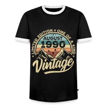 Geburtstag August 1990 Geburtstagsgeschenk August - Männer Kontrast-T-Shirt - Schwarz/Weiß - Vorne - AI Model Female 172 light (172cm) & AI Model Male 178 light (178cm)