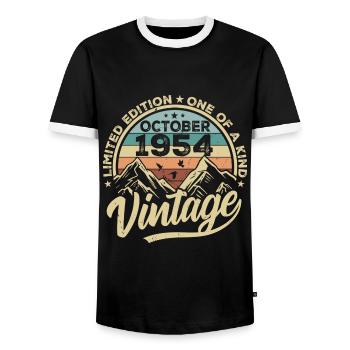 Oktober 1954 Geburtstag 1954 Geboren Oktober 1954 - Männer Kontrast-T-Shirt - Schwarz/Weiß - Vorne - AI Model Female 172 light (172cm) & AI Model Male 178 light (178cm)