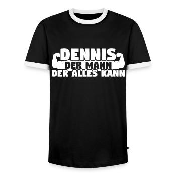 Dennis Der Mann Der Alles kann - Männer Kontrast-T-Shirt - Schwarz/Weiß - Vorne - AI Model Female 172 light (172cm) & AI Model Male 178 light (178cm)