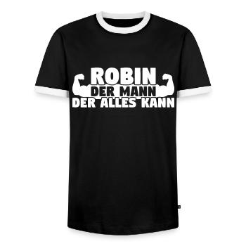 Robin Der Mann Der Alles kann - Männer Kontrast-T-Shirt - Schwarz/Weiß - Vorne - AI Model Female 172 light (172cm) & AI Model Male 178 light (178cm)