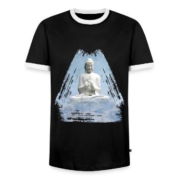 buddha 1 - Männer Kontrast-T-Shirt - Schwarz/Weiß - Vorne - AI Model Female 172 light (172cm) & AI Model Male 178 light (178cm)