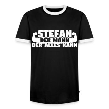 Stefan Der Mann Der Alles kann - Männer Kontrast-T-Shirt - Schwarz/Weiß - Vorne - AI Model Female 172 light (172cm) & AI Model Male 178 light (178cm)