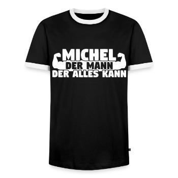 Michel Der Mann Der Alles kann - Männer Kontrast-T-Shirt - Schwarz/Weiß - Vorne - AI Model Female 172 light (172cm) & AI Model Male 178 light (178cm)