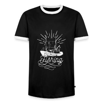Pêche pêche - T-shirt contrasté Homme - noir/blanc - Devant - AI Model Female 172 light (172cm) & AI Model Male 178 light (178cm)