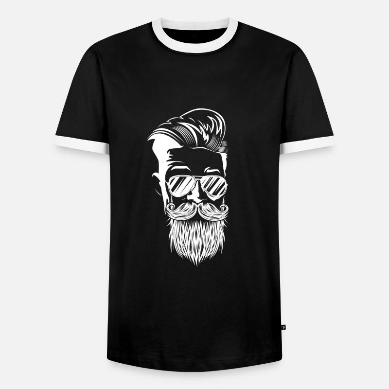 hipster beard full beard head - Men's Ringer Shirt - black/white