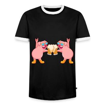 schwein bier party sau team comic - Männer Kontrast-T-Shirt - Schwarz/Weiß - Vorne - AI Model Female 172 light (172cm) & AI Model Male 178 light (178cm)