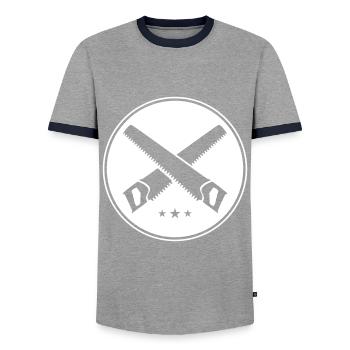 scie à main icône cercle artisan - T-shirt contrasté Homme - gris/marine  - Devant - AI Model Female 172 light (172cm) & AI Model Male 178 light (178cm)