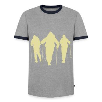 Nordic Walking Silhouette Team - Men's Ringer Shirt - grey/navy  - Front - AI Model Female 172 light (172cm) & AI Model Male 178 light (178cm)