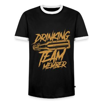 Drinking Team Member Beer Bottle - Men's Ringer Shirt - black/white - Front - AI Model Female 172 light (172cm) & AI Model Male 178 light (178cm)