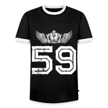59 Number crown - Men's Ringer Shirt - black/white - Front - AI Model Female 172 light (172cm) & AI Model Male 178 light (178cm)
