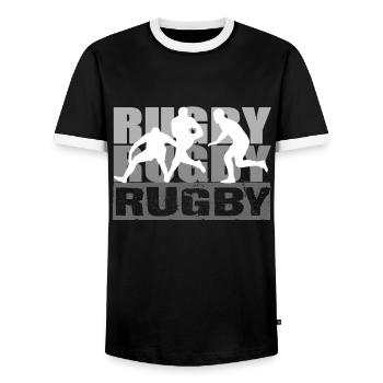 Rugby - Men's Ringer Shirt - black/white - Front - AI Model Female 172 light (172cm) & AI Model Male 178 light (178cm)