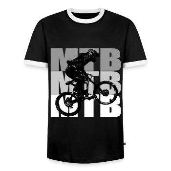 MTB Bike - Männer Kontrast-T-Shirt - Schwarz/Weiß - Vorne - AI Model Female 172 light (172cm) & AI Model Male 178 light (178cm)